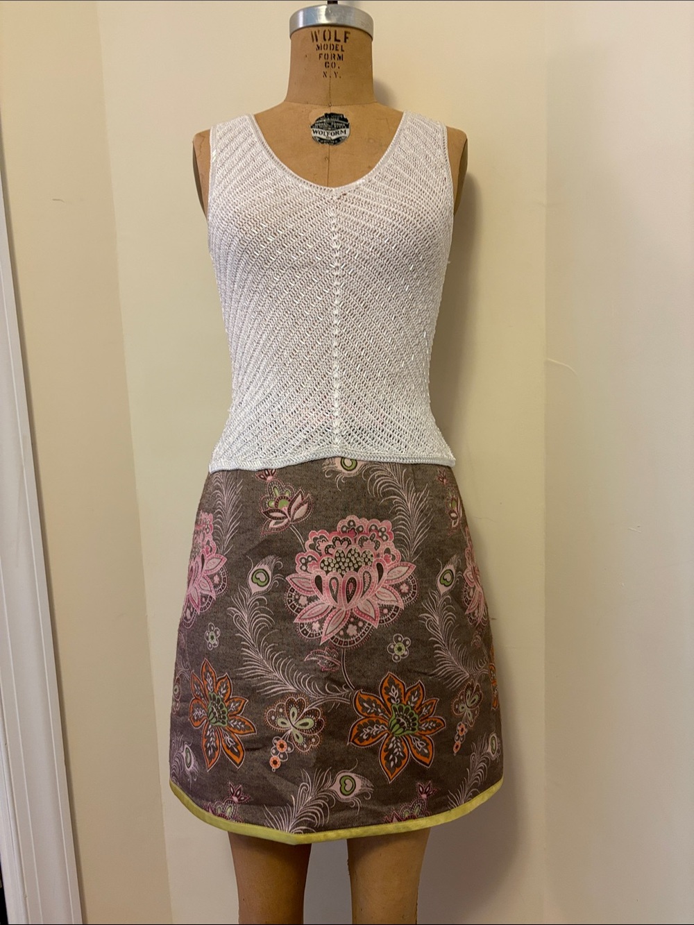 Etcetera Brown Floral A-Line Skirt with Pink & Orange Accents